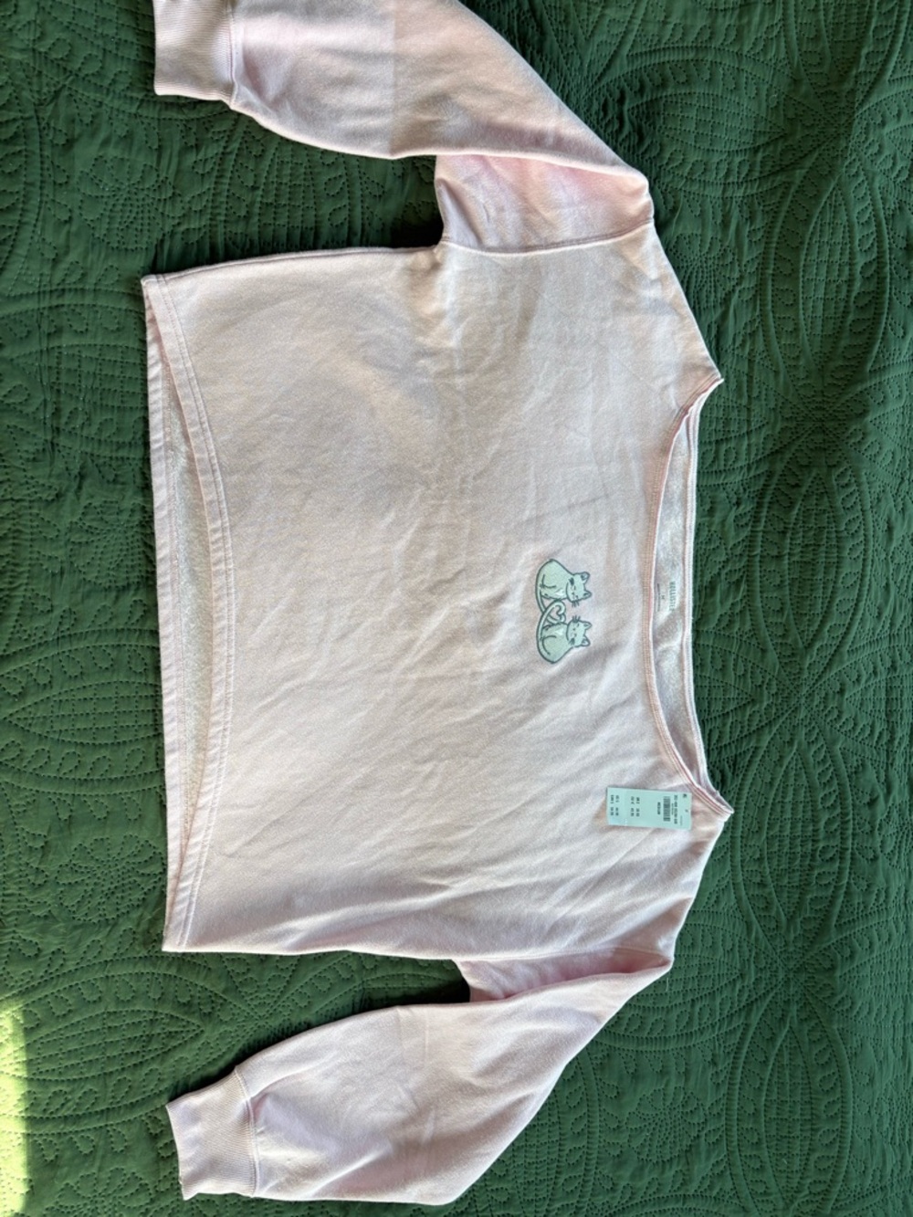 Hollister Light Pink Crewneck Sweatshirt with Twin Cat Graphic